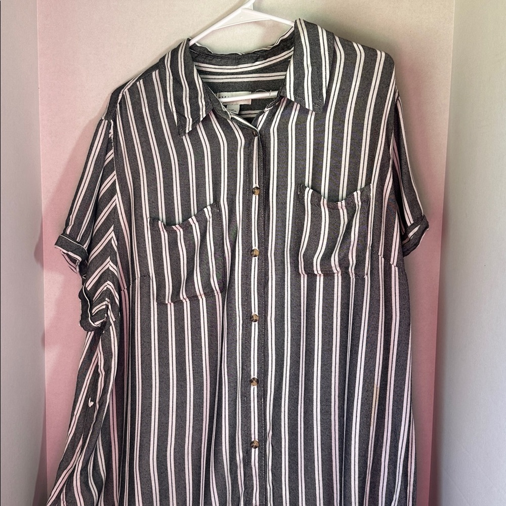 Ava & Viv striped button up dress with pockets size 2X